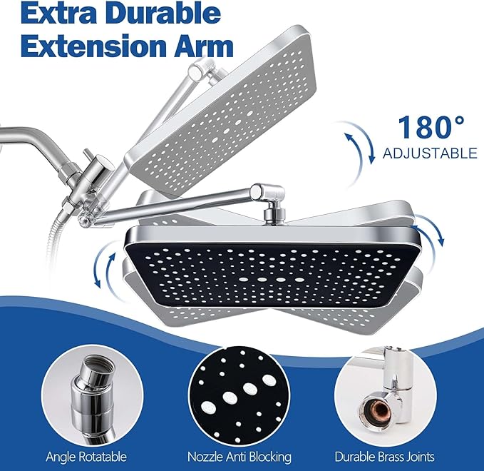 Shower Head,14" High Pressure Shower Combo,Rainfall Shower System with Handheld Spray,All Metal 3-Way Diverter & 6ft Hose,Anti-Clog Nozzles,Easy to Install in Bathrooms-Chrome