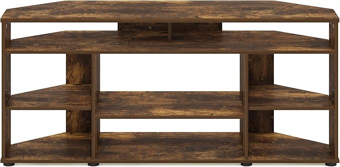 Furinno BESI TV Stand, No Tools Assembly Industrial Style Entertainment Center, TV Console for TV up to 46 Inch, for Living Room, Bedroom, Amber Pine