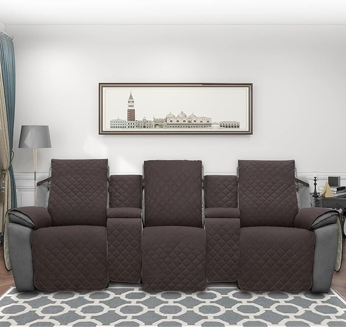 Easy-Going Recliner Sofa Cover with Console, Reversible Couch Cover for Living Room, Split Sofa Cover for Each Seat with Elastic Straps for Dogs, Pets (3 Seater, Chocolate/Beige)