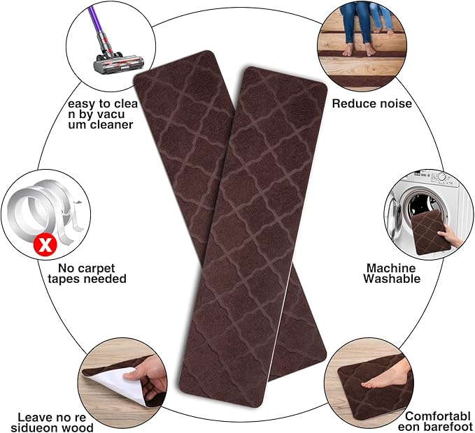 Stair Treads for Wooden Steps 15pcs - 8x30in Carpet Stairs Runner Indoor Non-Slip Stair Mats for Kids Elders and Pets