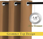 NICETOWN Half Window Curtains for Bedroom - Grommet Modern Thermal Insulated Blackout Window Drapes Sound Reducing for Nursery/Kitchen, Gold Brown, W52 x L54, Set of 2