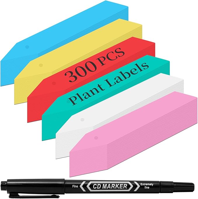 Dalzom® 300Pcs 4" Plant Labels with Marker Pen, Waterproof Plastic Plant Tags for Outdoor Seedlings Vegetable Garden Signs Markers Label Stakes (Multicolor)
