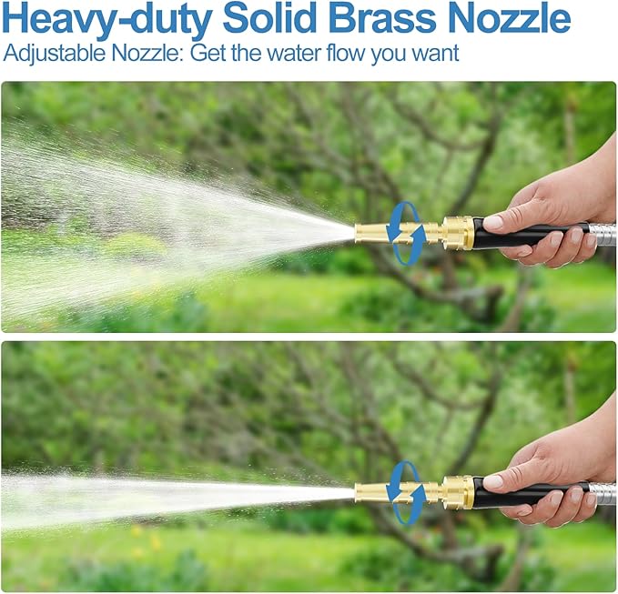 SPECILITE 25 FT Garden Hose, 304 Stainless Steel Metal Heavy Duty Flexible Water Pipe, Kink Free, Durable, Lightweight for Yard, Outdoor with Rubber Grip