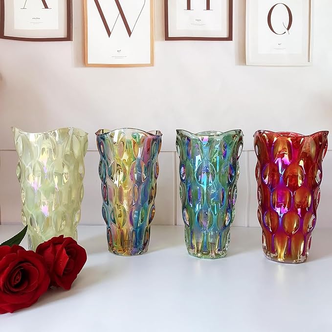 Unbreakable Flower Glass Vase 3.5lb 9.5inch Sparkle vase Bohemian Style, for Centerpieces,Kitchen,Office, Living Room,Wedding,Perfect Home Decor Glass Vase (Sparkle Color)