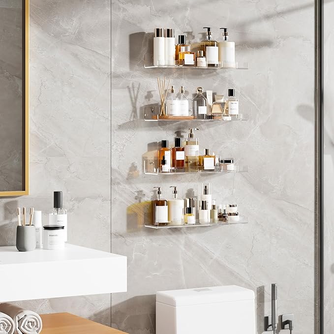 2 Pack Floating Shelves for Wall, 15" Clear Book Shelf, Acrylic Floating Wall Shelf, Display Shelves Organizer for Bathroom, Classroom, Bedroom, Living Room, Kitchen, Room Decor