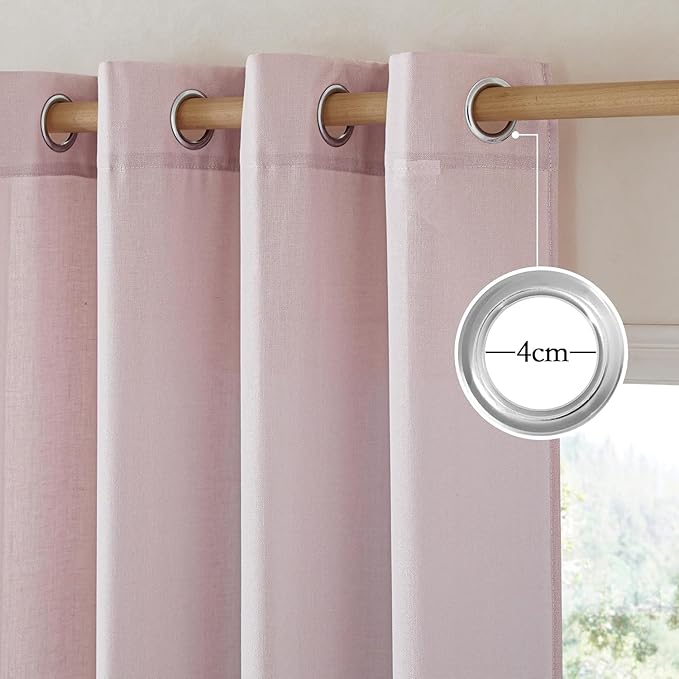 NICETOWN Blush Pink Linen Curtains for Kitchen, Thick Flax Small Window Treatments Semi Sheer Privacy Assured with Light Through for Cafe/Bathroom, W68 x L84, 2 Panels