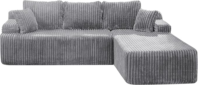Modular Sectional Sofa Couches L-Shape Couch 3 Seat Modular Sofa Memory Foam Sectional Couches for Living Room, Cloud Couch with Oversized Chaise (Light Grey Stripe, 108" Right Facing Chaise)