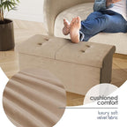 Storage Ottoman Bench with Bins, 30-in Storage Bench for Bedroom End of Bed, Folding Foot Rest Ottoman for Living Room Max 660lbs, Velvet Ottomans, Taupe
