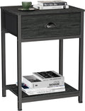 Furologee Nightstand with Fabric Drawer & Storage Shelf, Small Side Table for Small Space, 2 Tiers Industrial End Table for Living Room, Bedroom, Black Oak