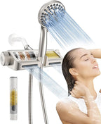 MakeFit Filtered Shower Head with Handheld Combo Brushed Nickel - Dual 2-in-1 Spa System with Massage Shower Head and 10 Modes Hand Held Showerhead, High Pressure, Buit in Power Wash Mode