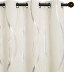 NICETOWN Bedroom Curtains Small Blackout Panels, Beige, Set of 2, 42 by 40 Inch, Window Treatment Thermal Insulated Solid Grommet Blackout Wave Line Foil Print Design Curtains for Kitchen, Cafe, Loft
