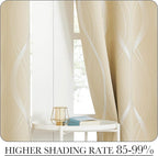 NICETOWN Bedroom Short Blackout Curtain Panels, Window Treatment Thermal Insulated Room Darkening Wave Line Foil Print Design Curtains for Kitchen, Cafe, Loft (Biscotti Beige, Set of 2, 42 by 63 Inch)