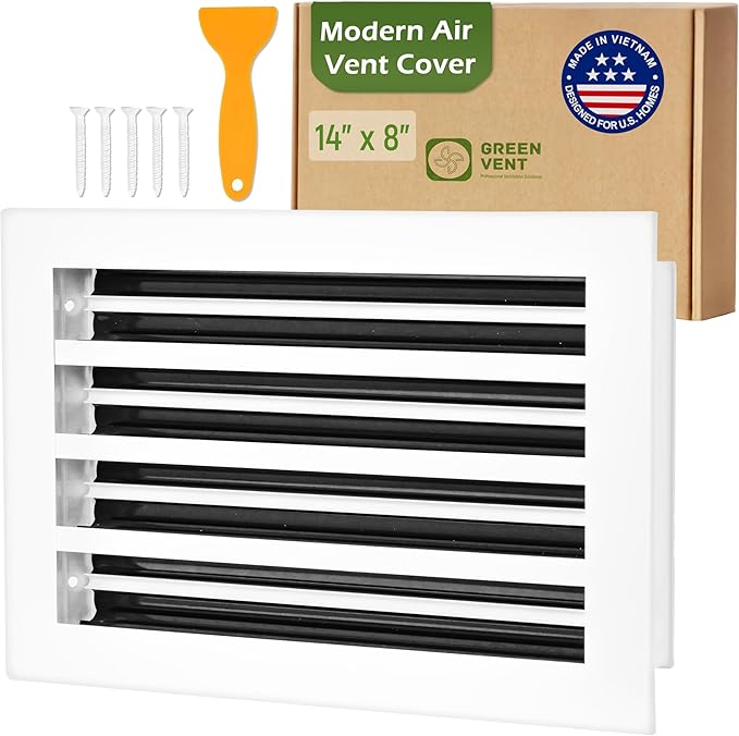 Modern Air Vent Cover 14x8 (Duct Opening) - Decorative White Aluminum Linear Slot Diffuser for Wall, Ceiling, Floor Register - Quiet Operation HVAC Grille for Home with Adjustable Airflow