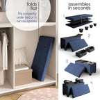 Storage Ottoman Bench with Bins, 30-in Storage Bench for Bedroom End of Bed, Folding Foot Rest Ottoman for Living Room Max 660lbs, Velvet Ottomans, Blue
