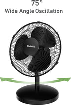 Holmes 12 Inch Oscillating Table Fan 3 Speeds 75 Degree Wide Angle Oscillation Adjustable 15 Degree Tilt Quiet Operation Home Office Bedroom Kitchen Black