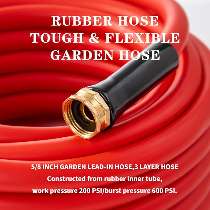 Garden Hose 20 ft x 5/8” Hot Water Hose, -50°F to 190°F,Burst 600Psi Flexible & Lightweight Upgraded Rubber Hoses,3/4” Solid Fittings for All-weather Outdoor Lawn & Garden