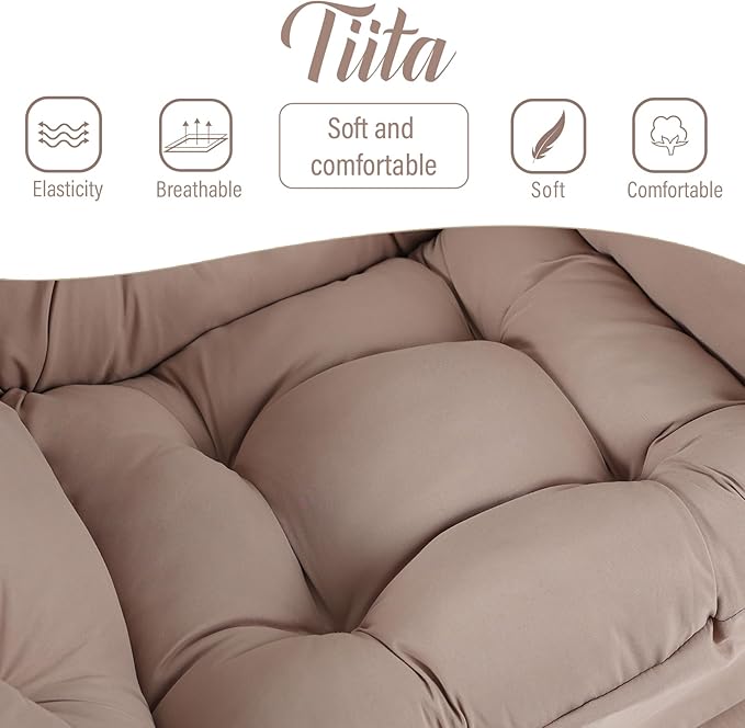 Tiita Lazy Chair with Ottoman, Khaki Modern Large Accent Chair, Comfy Leisure Sofa Armchair with Ottoman, Reading Chair with Footrest for Bedroom, Living Room, Dorm Rooms, Khaki
