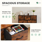 Dresser for Bedroom with 7 Drawers, Anti-Tip Wide Fabric Chests Storage Organizer Tower Furniture, TV Stand for TV up to 45 inch with Wooden Top Metal Frame for Clothes, Living Room, Hallway, Entryway