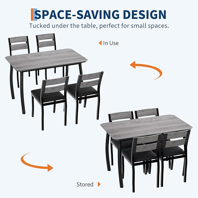 IDEALHOUSE Dining Table Set for 4 Modern Kitchen Table and Chairs Set with Chamfered Edges Cushioned Seats Space-Saving Metal Frame Compact Breakfast Nook (Soft Seat Black Tube + Black)