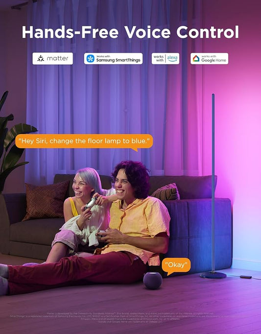 Govee RGBIC Floor Lamp Basic, LED Corner Lamp Works with Alexa, Smart Modern Floor Lamp with Music Sync and 16 Million DIY Colors, Color Changing Standing Lamp for Bedroom Living Room Blue