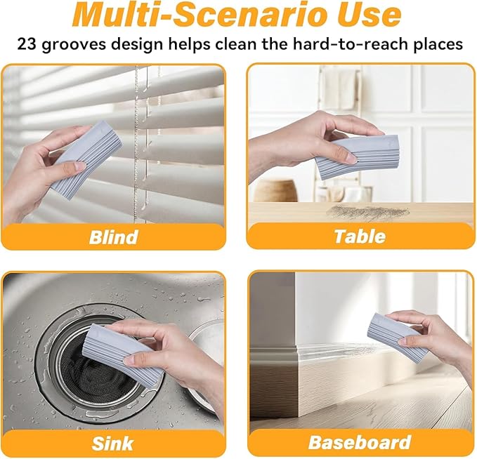 6-Pack Damp Clean Duster Sponge, Magic Sponge Eraser Baseboard Cleaner Tool, Dusters for Cleaning Blinds, Glass, Vents, Railings, Mirrors,Window Track Grooves and Faucets