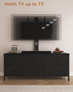 TV Stand with Mount, Fabric Dresser with 6 Drawers for 32/45/55/60/65/75 inch TVs, Black Dresser Entertainment Center, Modern Media TV Console Table