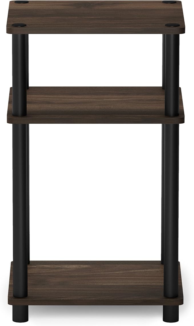 Furinno JUST Side Table, 3-Tier End Table, Open Shelves Night Stand, Bedside Table, Toolless Assembly, for Living Room, Bedroom, Bathroom, Columbia Walnut