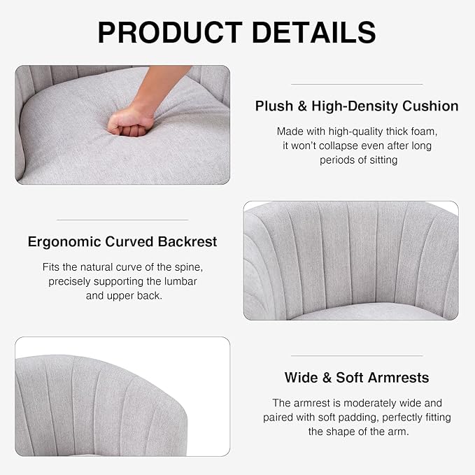 CANMOV Swivel Accent Chair with Armrest, Modern 360 Degree Swivel Barrel Chair with Curve Back and Soft Cushion,Comfy Fabric Round Armchair Single Sofa for Living Room,Bedroom,Waiting Room,Grey