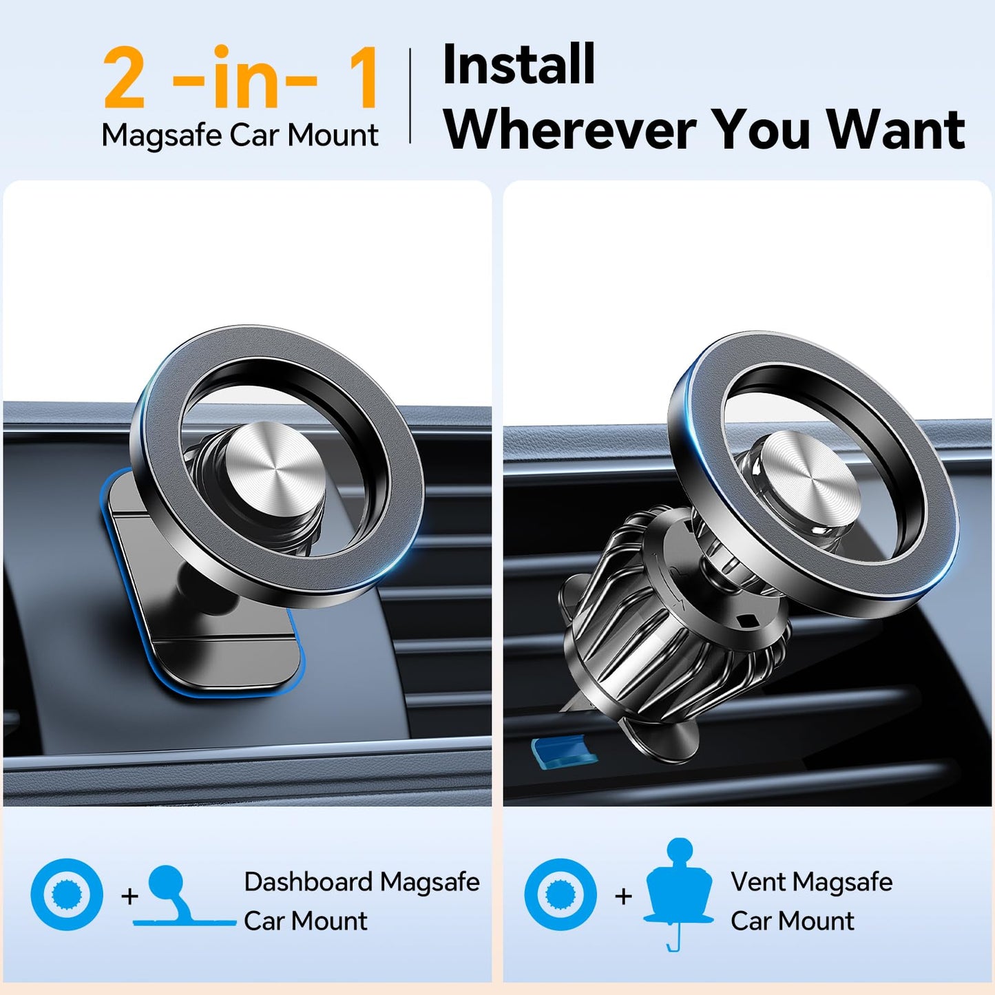 for Magsafe Car Mount 【20 Strong Magnets】 Magnetic Phone Holder for Car | AlluCanFind