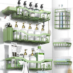 NESOMI Shower Caddy Adhesive Shower Organizer 8-Pack, Rustproof Stainless Steel Bathroom Shelves, Large Capacity No-Drill Rack Storage Accessories with Soap Dish Toothbrush Holder Hooks
