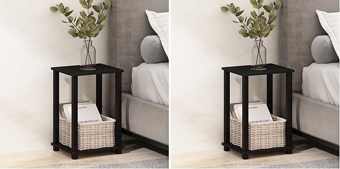 Furinno Simplistic Compact Bedside Table, Nightstand, Espresso/Black (Pack of 2)