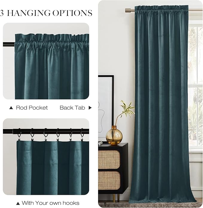 NICETOWN Greyish Blue Velvet Curtains (2 Panels, 52-inch Wide x 108-inch Long), Luxury and Soft Thermal Insulated Velvet Curtains for Film, Extra Long Window Curtains for Large Door Windows