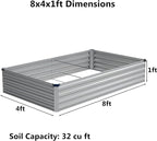 8x4x1 ft(2 Pack) Galvanized Raised Garden Bed,Outdoor Planter Box Metal Patio Kit Planting Bed for Vegetables Flowers and Succulents,Silver