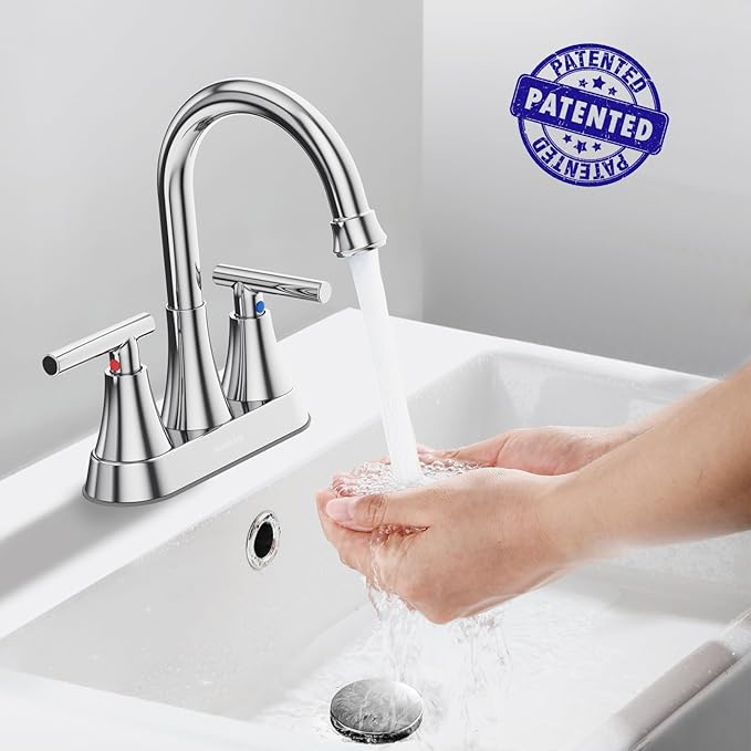 Bathroom Faucets for Sink 3 Hole, Hurran 4 inch Chrome Bathroom Sink Faucet with Pop-up Drain and Supply Hoses, Stainless Steel Lead-Free Centerset Utility Faucet for Vanity RV, 2 Pack