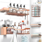 NESOMI Shower Caddy Adhesive Shower Organizer 7-Pack, Rustproof Stainless Steel Bathroom Shelves, Large Capacity No-Drill Rack Storage Accessories with Soap Dish Toothbrush Holder Hooks