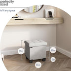 Storage Ottoman Cube with Small Bin, 15-in Square Ottoman with Storage for Living Room and Bedroom, Small Ottomans Foot Rest, Velvet Foot Stools Ottomans Max 330lbs, Light Grey