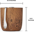 S’well Stainless Steel Ice Bucket with Tongs, 68oz Capacity, Teakwood Pattern Finish, Triple-Layer Vacuum Insulated to Keep Ice Colder Longer, BPA-Free Barware