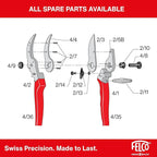 Felco F4 Pruning Shears – 9.25" Swiss-Made Garden Clippers for Pruning | Hand Pruners for Gardening | Garden Tool Cutter with Precision Bypass Blade, Aluminum Body, Replaceable Parts, Nut/Bolt Model