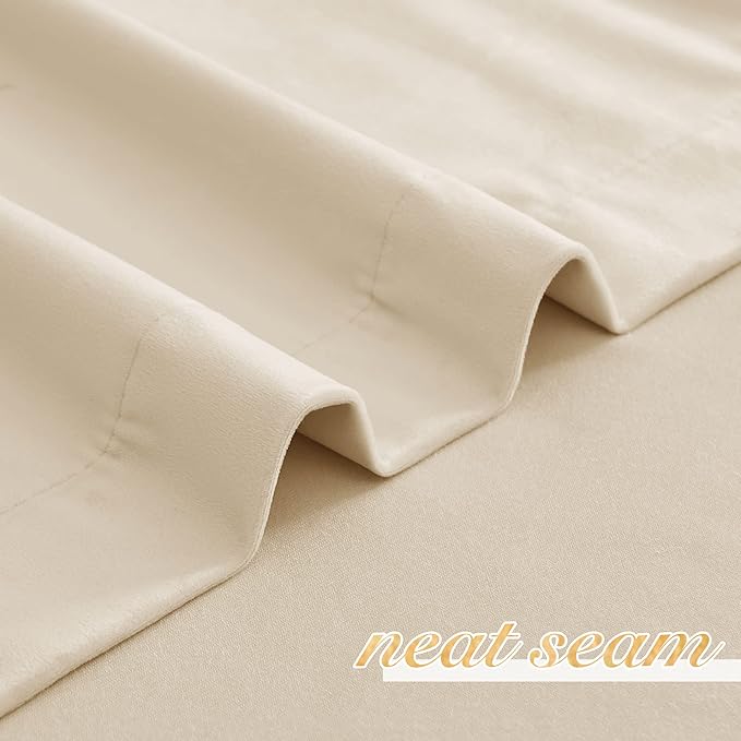 NICETOWN Beige Velvet Curtains 72 inches 2 Panels Set, Thermal Insulated Heavy Matt Rod Pocket Room Darkening Drapes, Privacy Protect Panels for Living Room