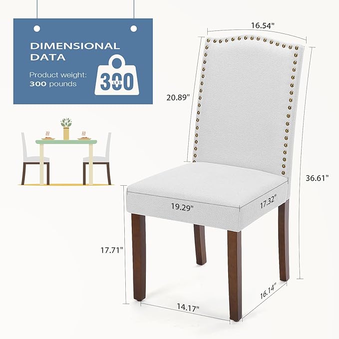 DUMOS Dining Chairs Set of 2, Moden PU Kitchen Table Chairs with Wooden Legs and Padded Seat for Dining Room/Kitchen/Living Room/Restaurant, Light Grey