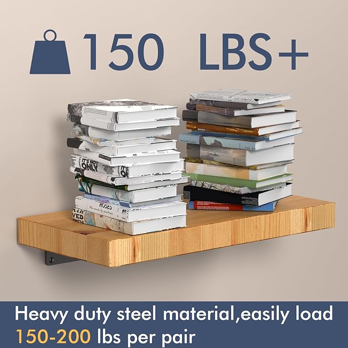 12 Pack Floating Shelf Brackets,12 Inch Heavy Duty Industrial Shelf Bracket, Black Metal L Brackets for Shelves Support DIY(1/5 Inch Thicked)