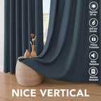 H.VERSAILTEX Linen Blackout Curtains 96 Inches Long 100% Absolutely Blackout Thermal Insulated Textured Linen Look Curtain Draperies Anti-Rust Grommet, Energy Saving with White Liner, 2 Panels, Navy