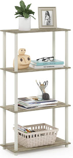 Furinno Turn-N-Tube 4-Tier Multipurpose Shelf Display Rack, Round Tubes, Sonoma Oak/White