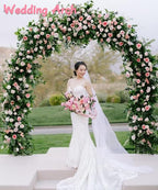 Queension Metal Arch Backdrop Stand 7Ft Wide 7.7Ft High, Wedding Arch Frame for Wedding Decorations, Balloon Arch Stand with Base for Ceremony, Outdoor Garden Arch Trellis for Climbing Plants, Gold
