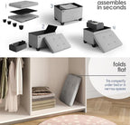 Storage Ottoman Cube with Small Bin, 16-in Square Ottoman with Storage for Living Room and Bedroom, Small Ottomans Foot Rest, Fabric Foot Stools Ottomans Max 330lbs, Light Grey
