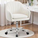 Vanity Chair with Wheels, Comfy Home Office Desk Chairs Adjustable Modern Velvet Makeup Vanity Chairs for Bedroom Living Room-Beign