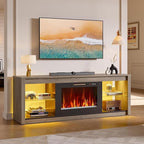 Bestier 70 Inch Fireplace TV Stand for TV up to 75", LED Entertainment Center with 23" Electric Fireplace Media Console Table for Living Room with Glass Shelves, Wash Gray