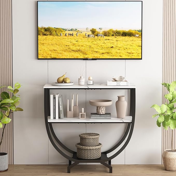 GILLAS 3 Tier Console Tables, 30" Height Entryway Table, Sofa Table Behind Couch Table, Industrial Entryway Furniture Entry Way Table with Storage for Living Room, Hallway, Entrance, White