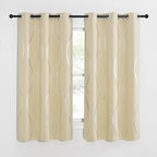 NICETOWN Bedroom Short Blackout Curtain Panels, Window Treatment Thermal Insulated Room Darkening Wave Line Foil Print Design Curtains for Kitchen, Cafe, Loft (Biscotti Beige, Set of 2, 42 by 63 Inch)