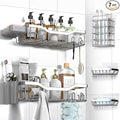 NESOMI Shower Caddy Adhesive Shower Organizer 7-Pack, Rustproof Stainless Steel Bathroom Shelves, Large Capacity No-Drill Rack Storage Accessories with Soap Dish Toothbrush Holder Hooks